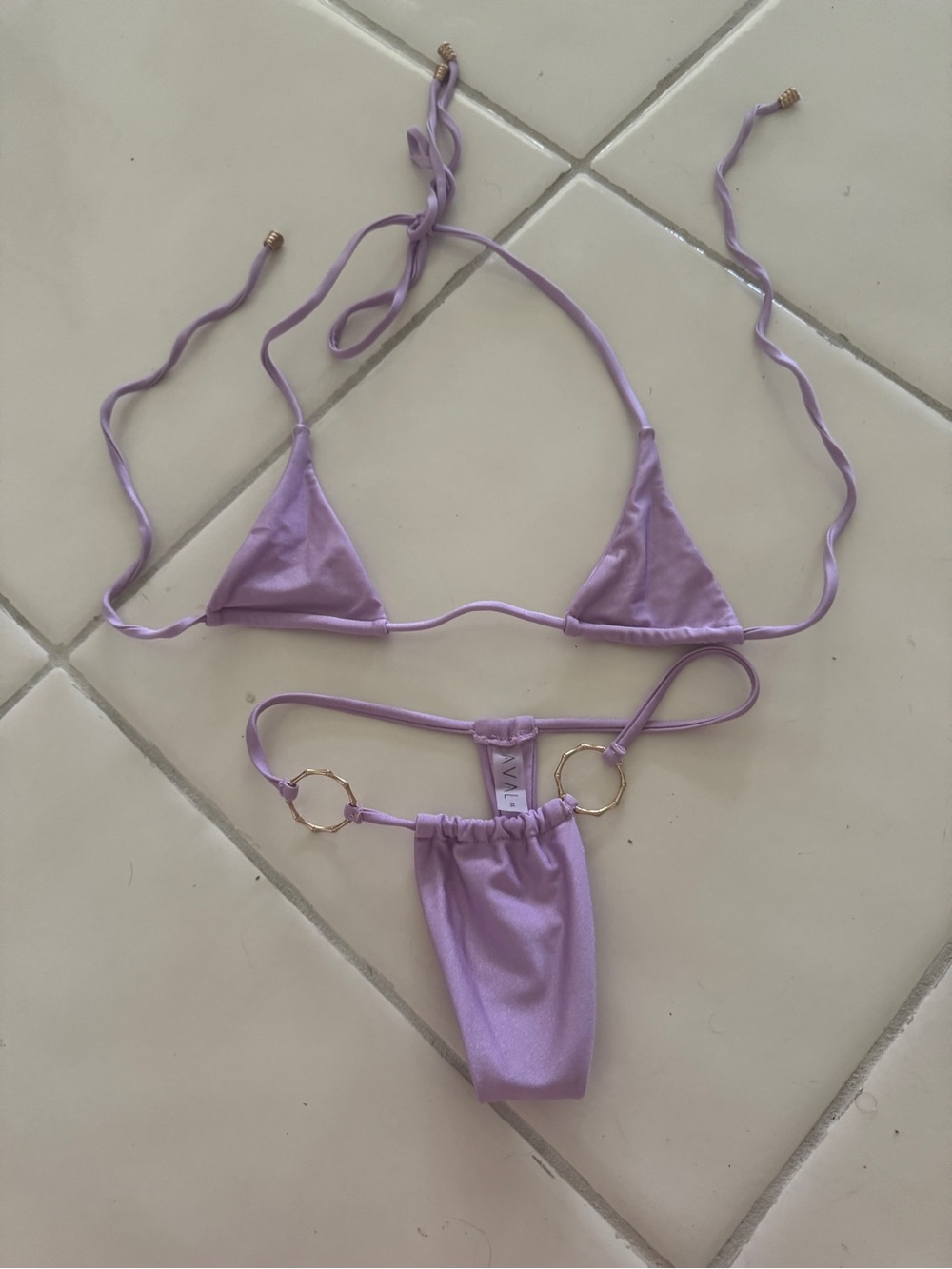 Lilac Triangle String Bikini Set with Gold Rings